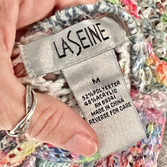 Laseine Open Knit Long Sleeve Cover-Up Top Colorful Vacation Resort Wear Beach - Picture 7 of 10